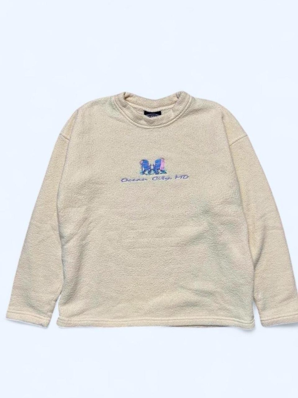 Beach By Exist Pale Yellow Crewneck Sweater with Multicolor Chest Embroidery